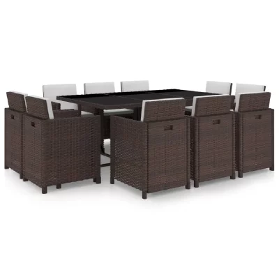VIDAXL Salon de jardin 11 pcs avec coussins R&eacute;sine tress&eacute;e Marron