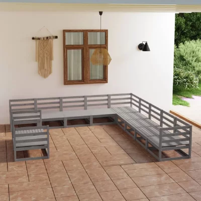 VIDAXL Salon de jardin 11 pcs Gris Bois de pin massif