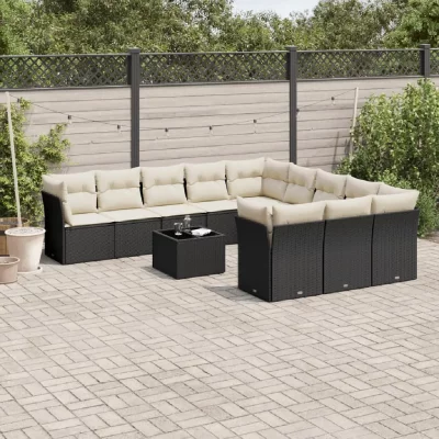 VIDAXL Salon de jardin 12 pcs avec coussins noir r&eacute;sine tress&eacute;e 3218416