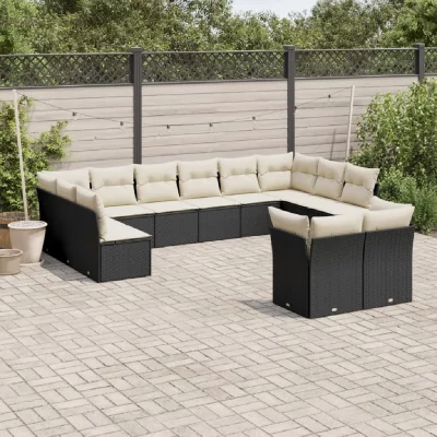 VIDAXL Salon de jardin 12 pcs avec coussins noir r&eacute;sine tress&eacute;e 3218426