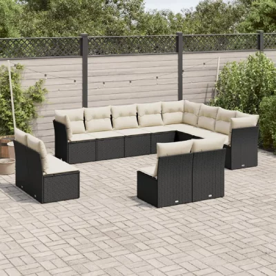 VIDAXL Salon de jardin 12 pcs avec coussins noir r&eacute;sine tress&eacute;e 3218466