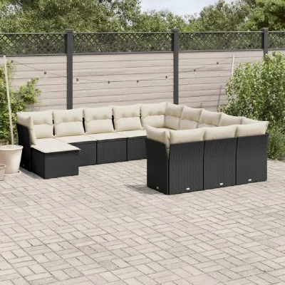  Salon de jardin 12 pcs avec coussins noir r&eacute;sine tress&eacute;e 3218626