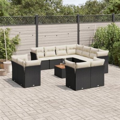 VIDAXL Salon de jardin 12 pcs avec coussins noir r&eacute;sine tress&eacute;e 3223942