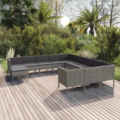 VIDAXL Salon de jardin 12 pcs avec coussins R&eacute;sine tress&eacute;e Gris