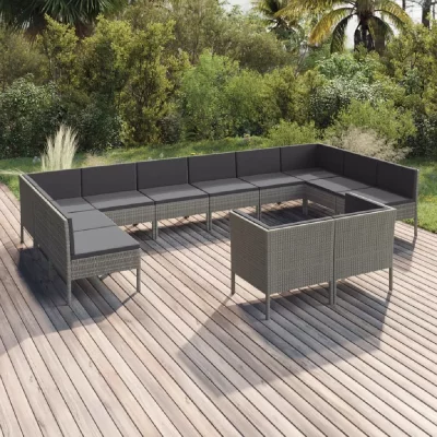 VIDAXL Salon de jardin 12 pcs avec coussins R&eacute;sine tress&eacute;e Gris  n/a