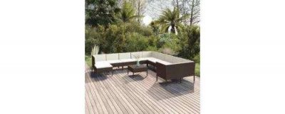  Salon de jardin 12 pcs avec coussins R&eacute;sine tress&eacute;e Marron Vidaxl n/a