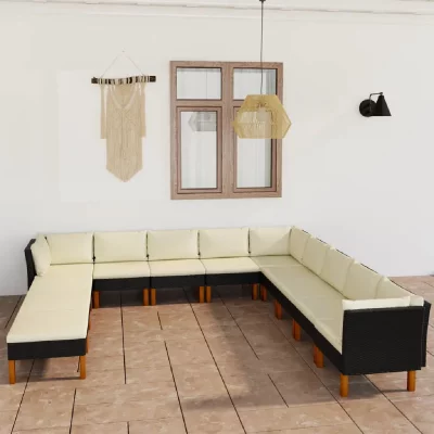 VIDAXL Salon de jardin 12 pcs avec coussins R&eacute;sine tress&eacute;e Noir