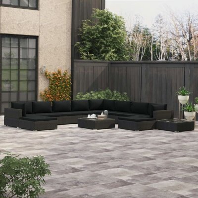 VIDAXL Salon de jardin 12 pcs avec coussins R&eacute;sine tress&eacute;e Noir  Noir