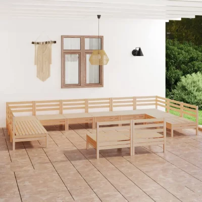 VIDAXL Salon de jardin 12 pcs Bois de pin massif  Naturel