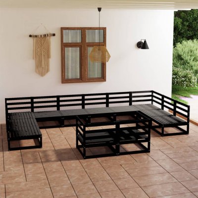 VIDAXL Salon de jardin 12 pcs Bois de pin massif  Noir