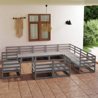 VIDAXL Salon de jardin 12 pcs Gris Bois de pin massif  - Gris