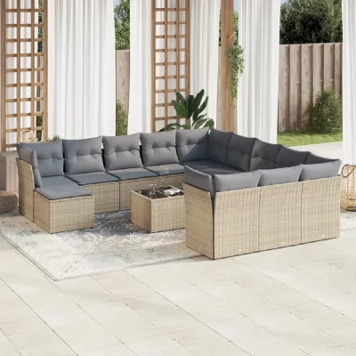 VIDAXL Salon de jardin 13 pcs avec coussins - Beige