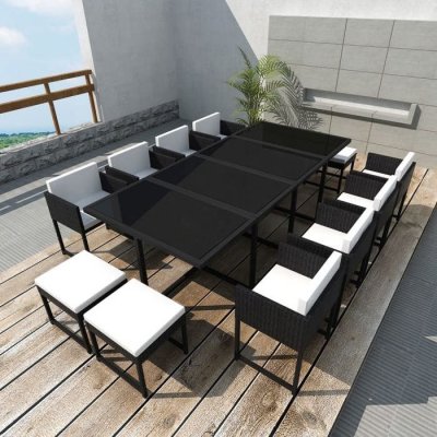 VIDAXL Salon de jardin 13 pcs avec coussins R&eacute;sine tress&eacute;e Noir  Noir