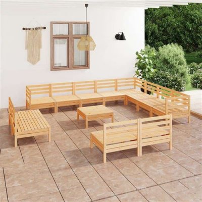 VIDAXL Salon de jardin 13 pcs Bois de pin massif  Naturel