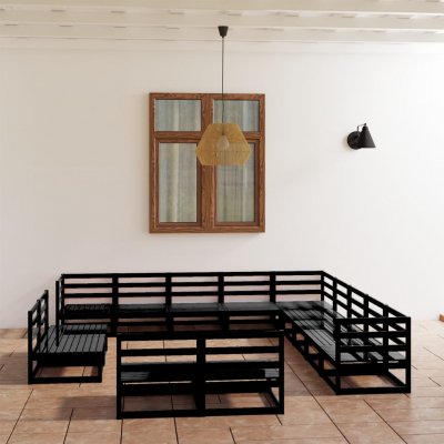 VIDAXL Salon de jardin 13 pcs Noir Bois de pin massif  Noir