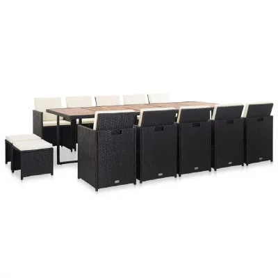VIDAXL Salon de jardin 15 pcs avec coussins  R&eacute;sine tress&eacute;e Noir