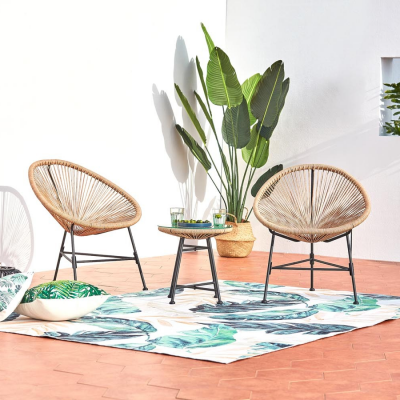 CONCEPT USINE Salon de jardin 2 fauteuils oeuf + table basse beige, acapulco - Beige