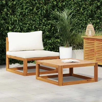 VIDAXL Salon de jardin 2 pcs avec coussin Bois d'acacia solide  Cr&egrave;me