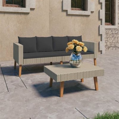  Salon de jardin 2 pcs avec coussins R&eacute;sine tress&eacute;e Beige Vidaxl Beige