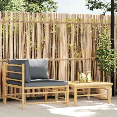VIDAXL Salon de jardin 2 pi&egrave;ces avec coussins gris fonc&eacute; en bambou