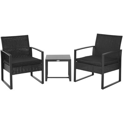 OUTSUNNY Salon de jardin 2 places avec table basse noir