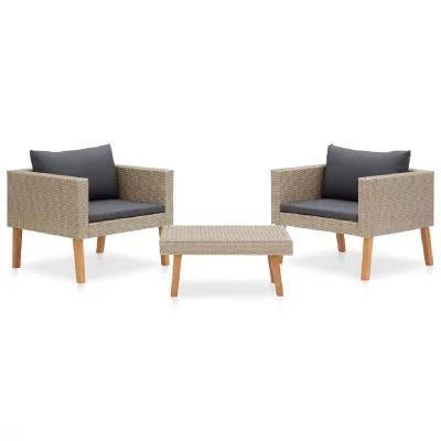 VIDAXL Salon de jardin 3 pcs avec coussins - Beige - 76 x 67 x 60 cm