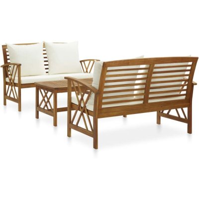VIDAXL Salon de jardin 3 pcs avec coussins Bois d'acacia solide  Blanc