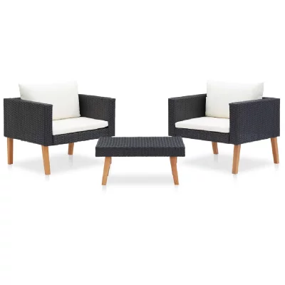 VIDAXL Salon de jardin 3 pcs avec coussins r&eacute;sine noir 76 x 67 x 60 cm