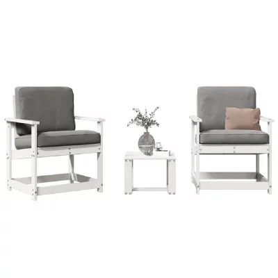 VIDAXL Salon de jardin 3 pcs blanc bois massif de pin