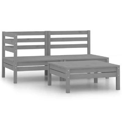 VIDAXL Salon de jardin 3 pcs Bois de pin massif Gris  Gris