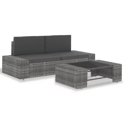 VIDAXL Salon de jardin 3 pcs R&eacute;sine tress&eacute;e Gris  Gris