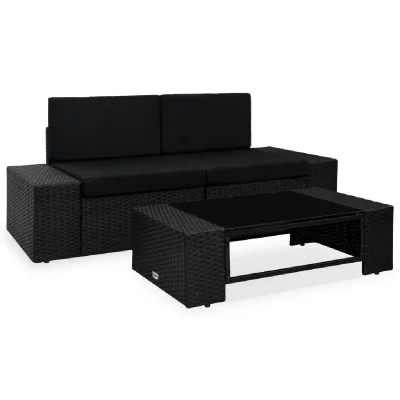 VIDAXL Salon de jardin 3 pi&egrave;ces tissu et r&eacute;sine tress&eacute;e noire odee 49507