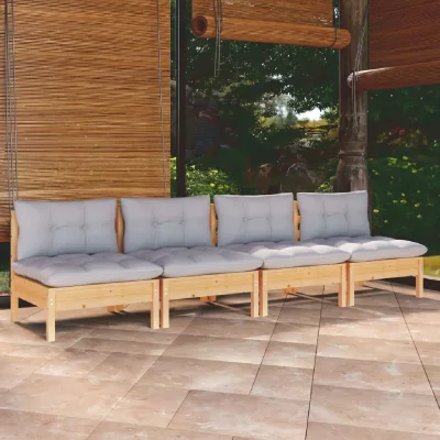 VIDAXL Salon de Jardin 3096123 4 Places Bois de Pin Solide Massif Tissu Gris