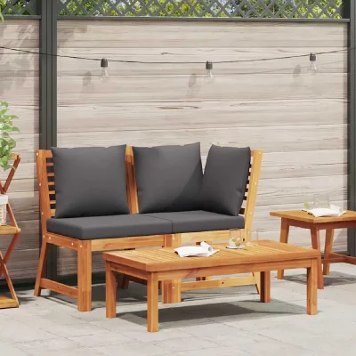 VIDAXL Salon de jardin 3pcs et coussin gris fonc&eacute; Bois d'acacia solide