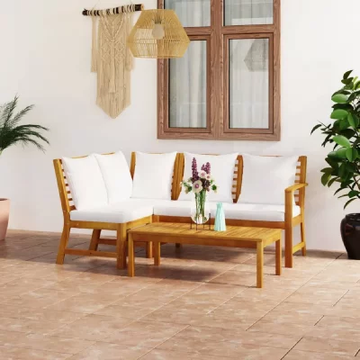 VIDAXL Salon de jardin 4 pcs avec coussin cr&egrave;me bois d'acacia solide