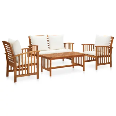 VIDAXL Salon de jardin 4 pcs avec coussins Bois d'acacia solide  Blanc