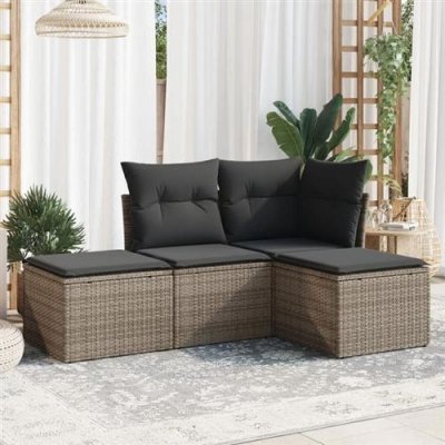 VIDAXL Salon de jardin 4 pcs avec coussins gris resine tressee