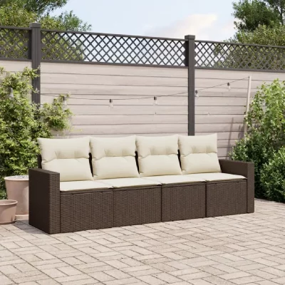 VIDAXL Salon de jardin 4 pcs avec coussins marron r&eacute;sine tress&eacute;e - 