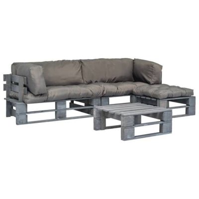 VIDAXL Salon de jardin 4 pcs palettes avec coussins gris Bois  Gris