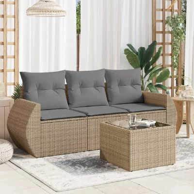 VIDAXL Salon de jardin 4 pcs r&eacute;sine tress&eacute;e beige avec coussins