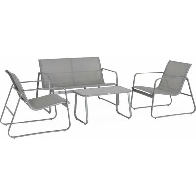 SWEEEK Salon de jardin 4 personnes en m&eacute;tal et textil&egrave;ne gris clair