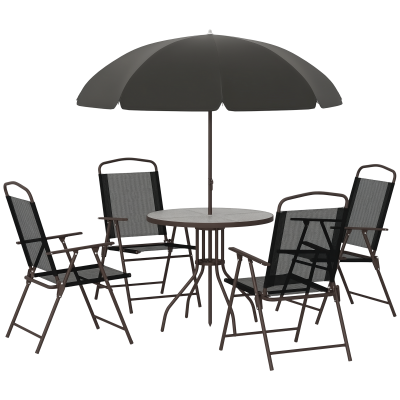 OUTSUNNY Salon de jardin 4 places 6 pi&egrave;ces acier caf&eacute; textil&egrave;ne polyester noir