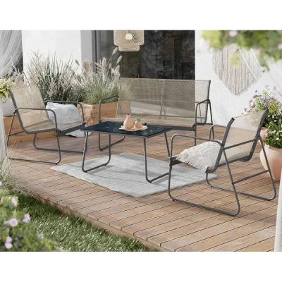 BESTMOBILIER Salon de jardin 4 places en r&eacute;sine tress&eacute;e gris / marron