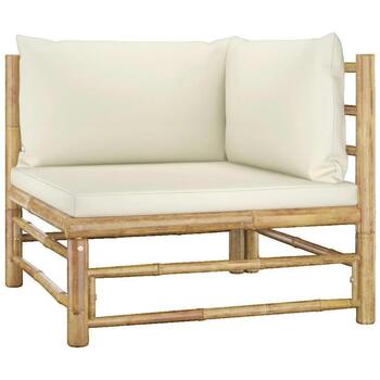 VIDAXL Salon de jardin 5 pcs avec coussins blanc cr&egrave;me Bambou  Cr&egrave;me