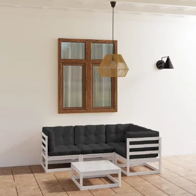VIDAXL Salon de jardin 5 pcs avec coussins Bois de pin massif  - Blanc