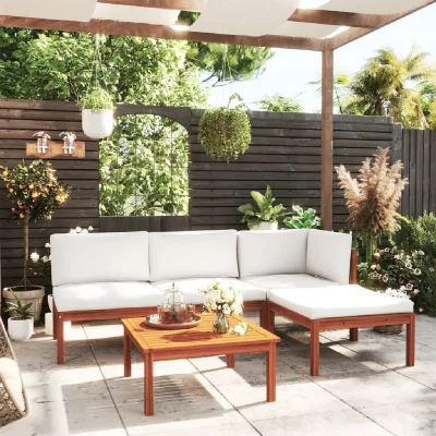 VIDAXL Salon de jardin 5 pcs avec coussins cr&egrave;me bois d'acacia solide