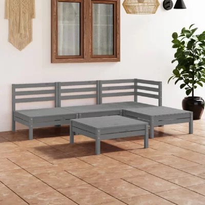 VIDAXL Salon de jardin 5 pcs Bois de pin massif Gris  Gris