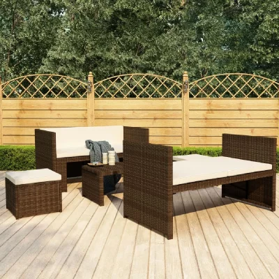 VIDAXL Salon de jardin 5 pi&egrave;ces avec coussins m&eacute;tal marron 130 x 70 x70 cm