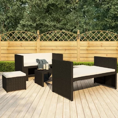 VIDAXL Salon de jardin 5 pi&egrave;ces avec coussins m&eacute;tal noir 130 x 70 x70 cm