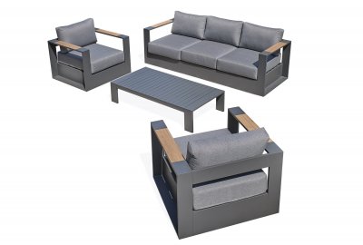 PARIS GARDEN Salon de jardin 5 places en aluminium anthracite et accoudoirs en HPL